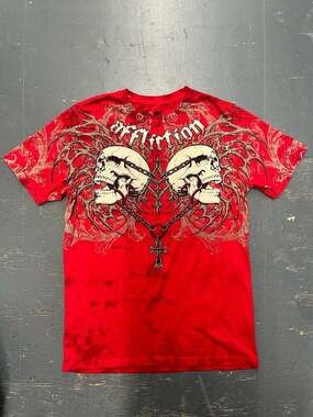 Affliction Collapse Skull Graphic T-Shirt in Red